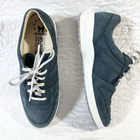 Mephisto Shoes - Mephisto Womens Rebeca Perf Navy Suede Leather Sneaker Size 9